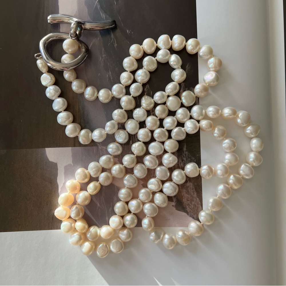 SIMON SEBBAG • White Fresh Water Pearl Sterling Silver Long Necklace